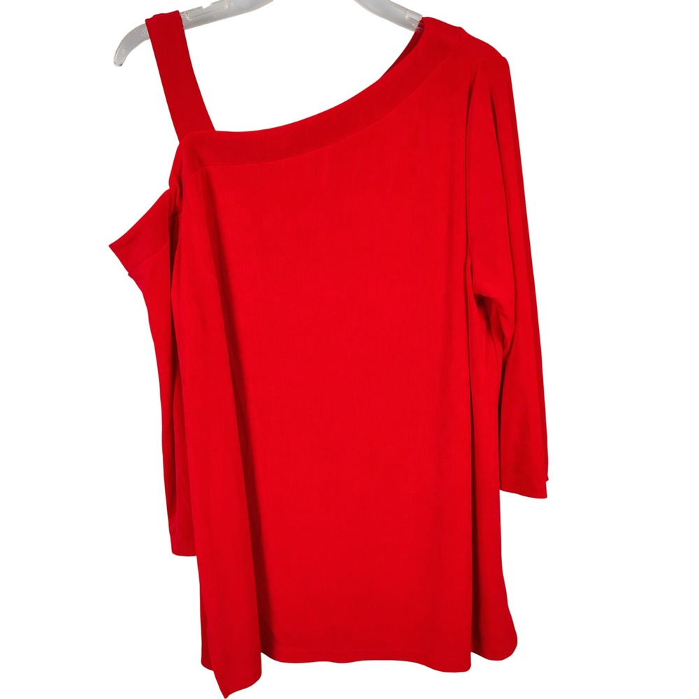 Chico's Womens SZ 16/18 Travelers One Shoulder Top Red Acetate Chic Modern